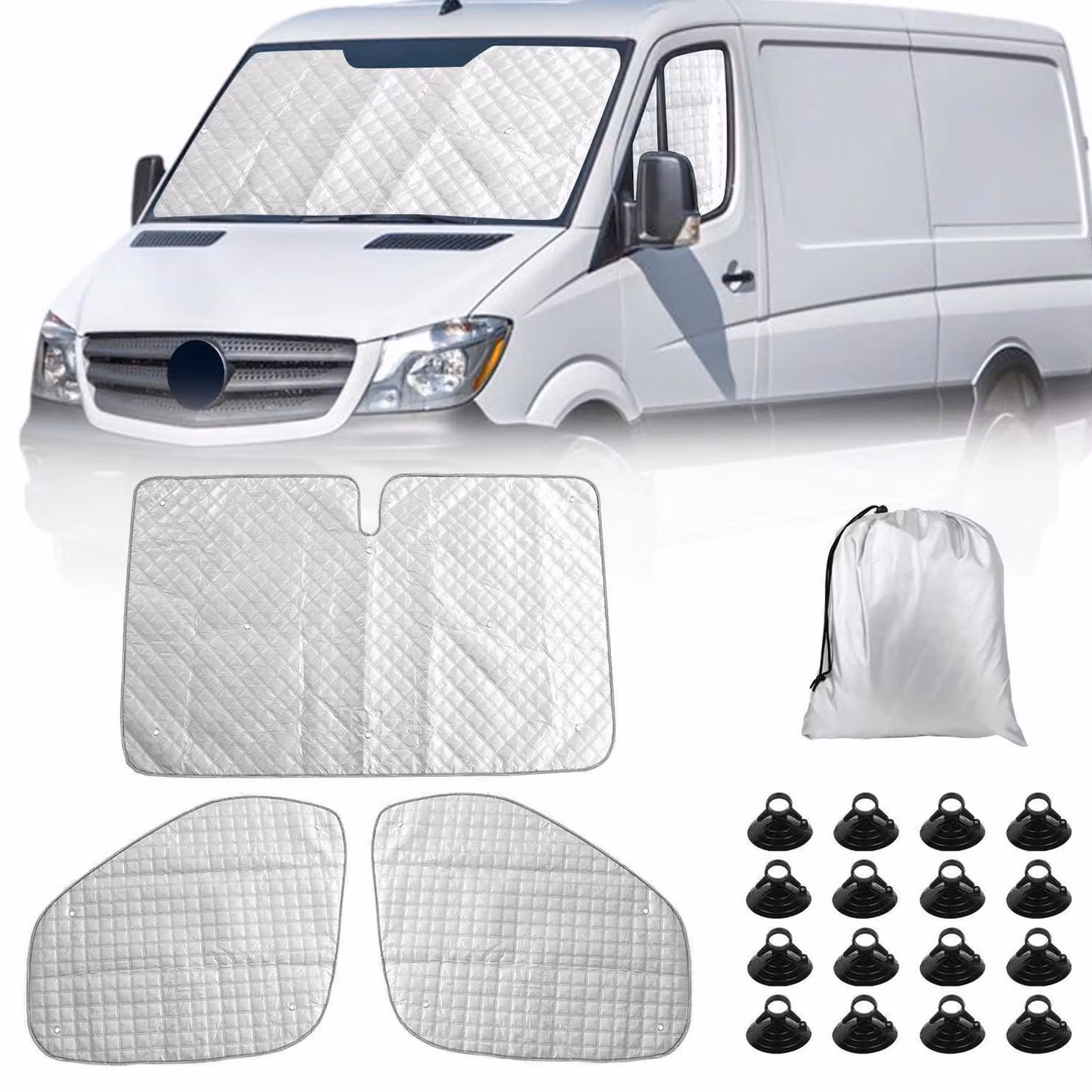Parasole per parabrezza, composto da 3 pezzi, per Mercedes Sprinter dal 2006 al 2018. Tappetino termico in alluminio, pieghevole