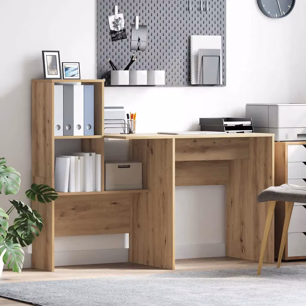 Scrivania moderna vidaXL in legno ingegnerizzato color rovere, L: 131,5 cm, P: 50,0 cm, H: 75,0 cm