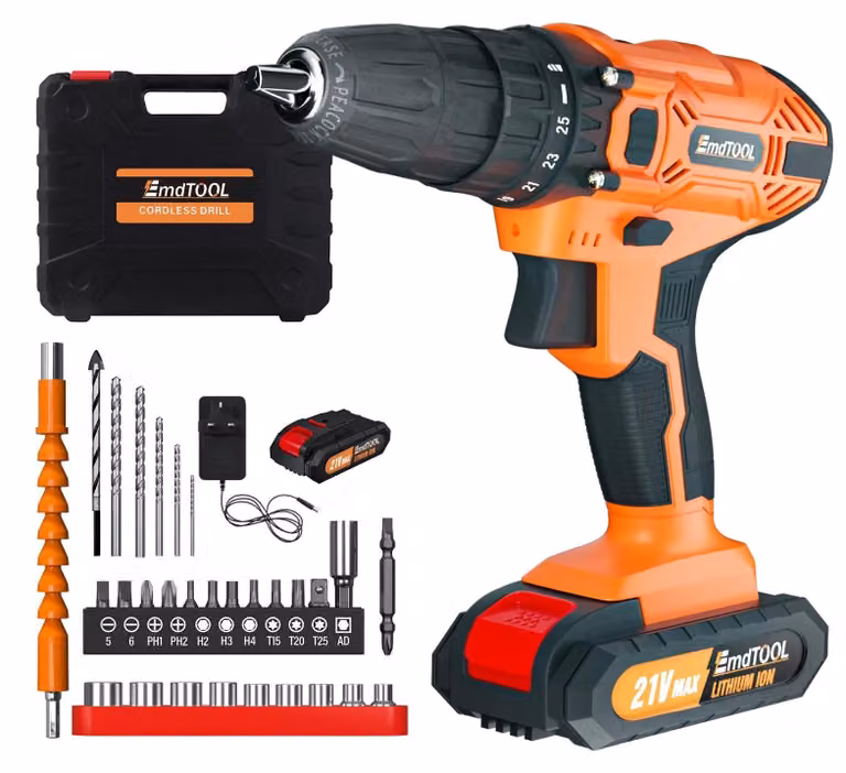 Trapano avvitatore a batteria - Set da 21 V - 25+1 livelli di coppia - 2 velocità 0–400/1400 giri/min - Mandrino a innesto rapido 0,8–10 mm - Legno 23 mm/Metallo 10 mm - Batteria agli ioni di litio da 1,5 Ah - 1 batteria