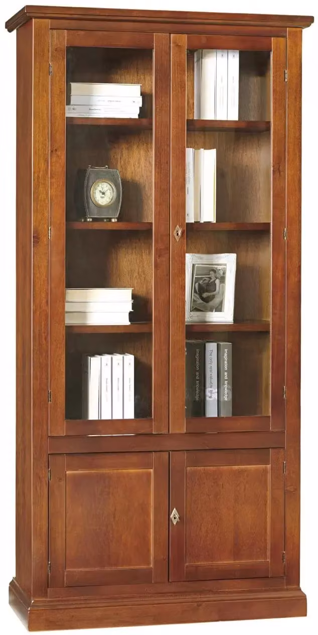 Vetrina in legno stile arte povera con ante in vetro Mobili 2G colore noce L: 90 cm, P: 41 cm, H: 186 cm