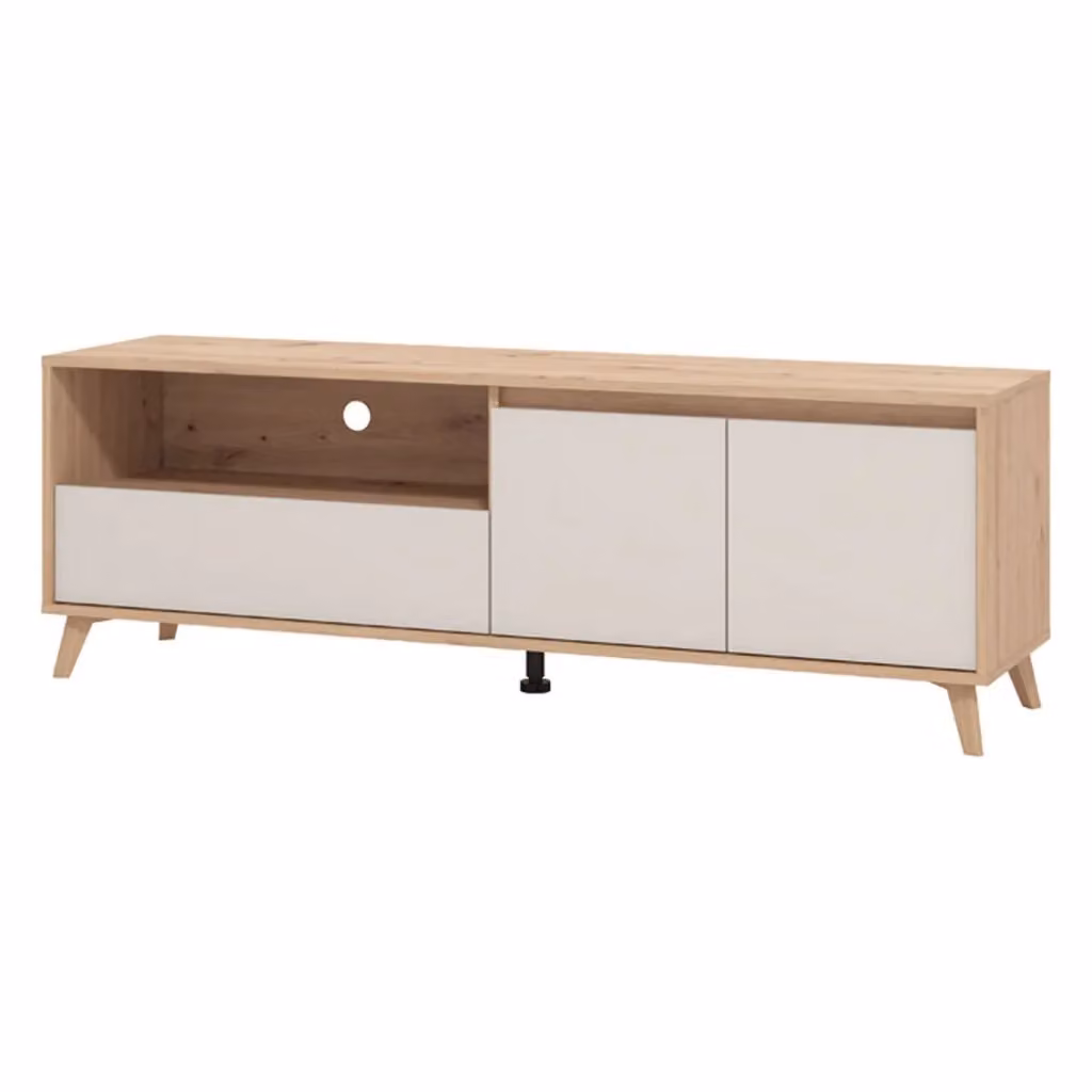 Mobile porta TV moderno DMORA con un cassetto in legno color beige L: 157 cm, P: 40 cm, H: 52.5 cm – 2