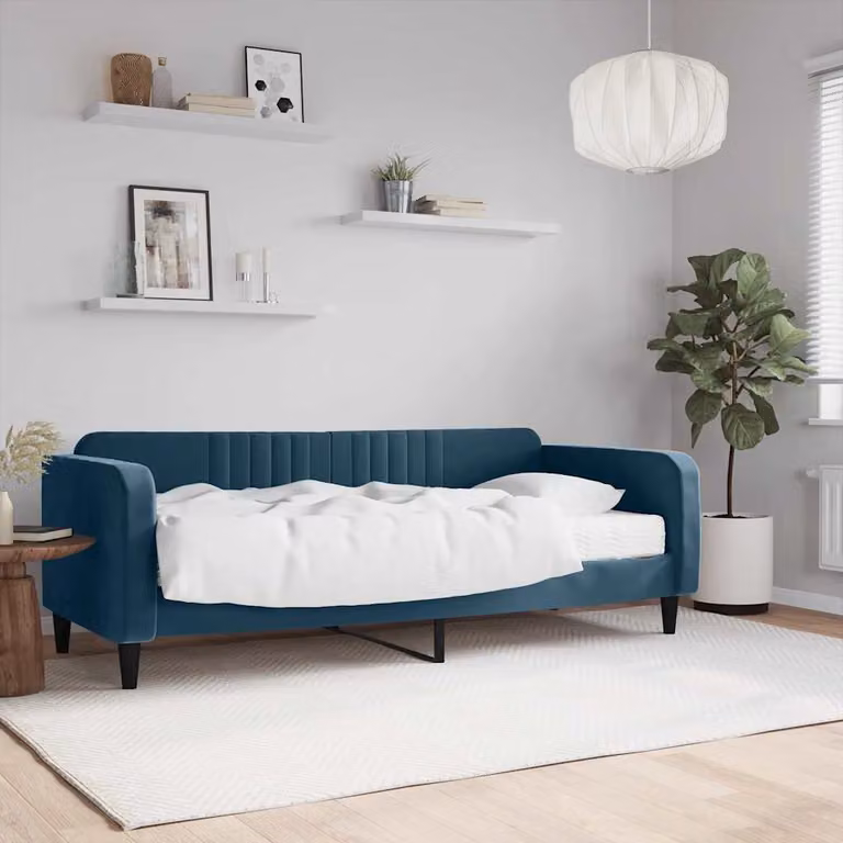vidaXL Divano Letto in Velluto Blu con Materasso in Schiuma L/P/H: 223 x 90 x 100 cm