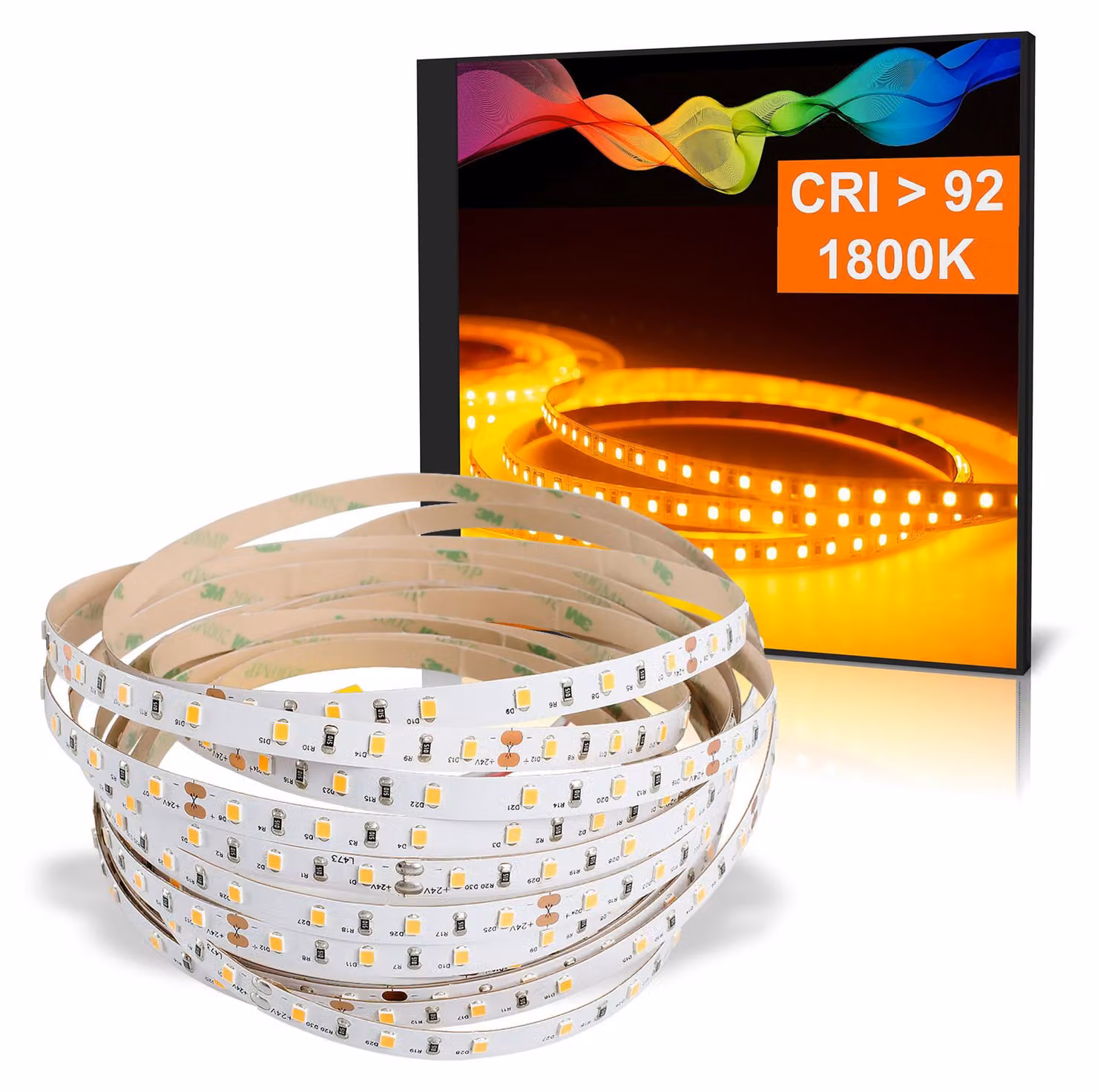 Striscia LED 2835 ambra (1800K) CRI 92 36W 5 metri 24V IP20