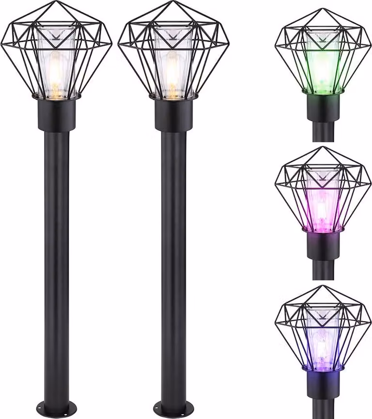 set di 2 lampade da terra LED RGB, acciaio inox, griglia, nero, H 100 cm