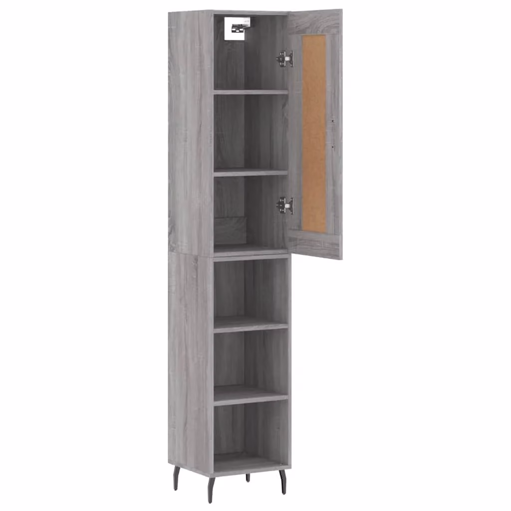 Buffet credenza moderna con ante e ripiani interni in legno ingegnerizzato e rovere Sonoma, colore grigio, H 180 x L 34,5 x P 34 cm – 2