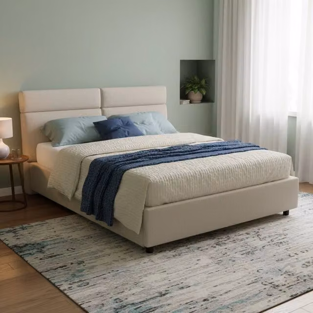 Letto Matrimoniale Alcatron DMORA con Contenitore a Alzata, Rivestimento Sfoderabile Beige e Nero, L/P: 160 x 200 cm