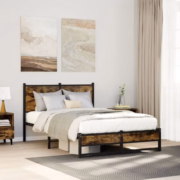 vidaXL Giroletto in metallo con doghe fisse color marrone L/P/H: 120 x 200 cm