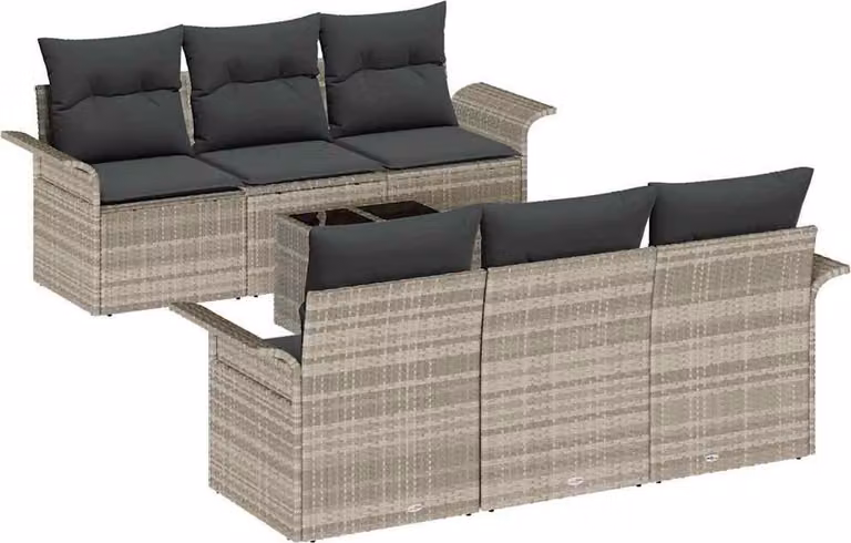 Set Divano da Giardino 7 pcs Grigio chiaro polyrattan