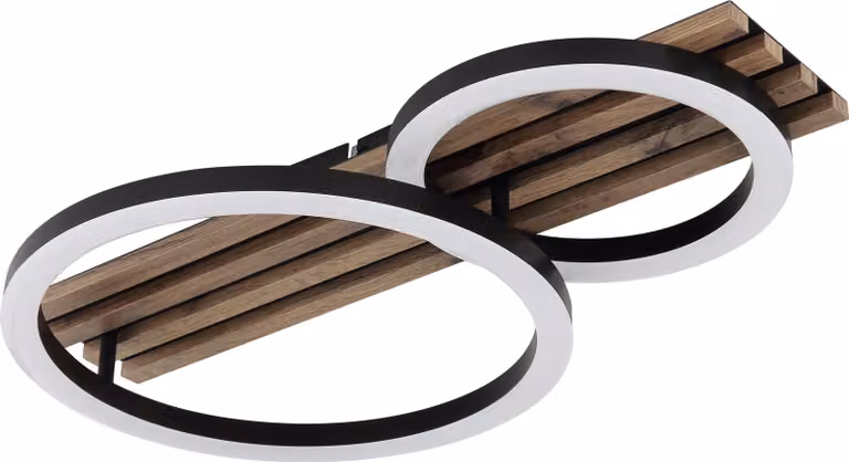 Plafoniera LED, luce in legno, nera, L 48 cm
