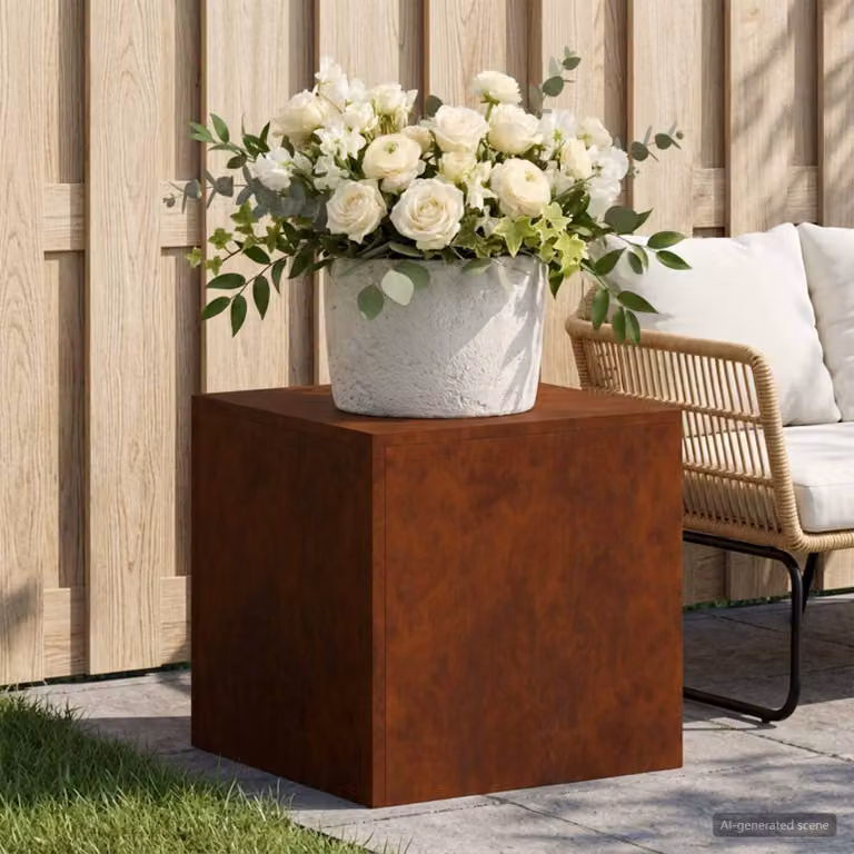 vidaXL Supporto per piante in acciaio Corten color marrone L/P/H: 40 x 40 x 40 cm