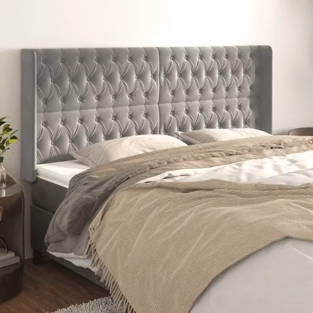 Testiera ad orecchio vidaXL in velluto grigio con struttura in legno L: 183 cm, P: 16 cm, H: 118/128 cm – 1