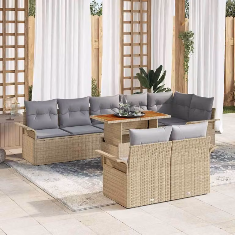 Maison Exclusive - Set da giardino con divano, 9 pezzi, rattan sintetico beige