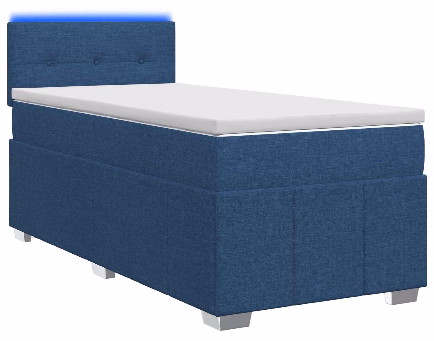Letto a molle insacchettate con materasso e testata in tessuto blu 100 x 200 cm