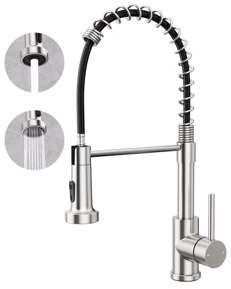 Rubinetto da cucina Rainsworth in acciaio inox estraibile - Rubinetto da cucina ad alta pressione a due getti con doccia estraibile, rubinetto per lavello con rotazione a 360° adatto per cucina Disegno a filo