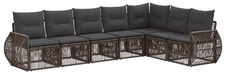 Set di divani da giardino, 7 pezzi, grigio e grigio scuro, in rattan sintetico