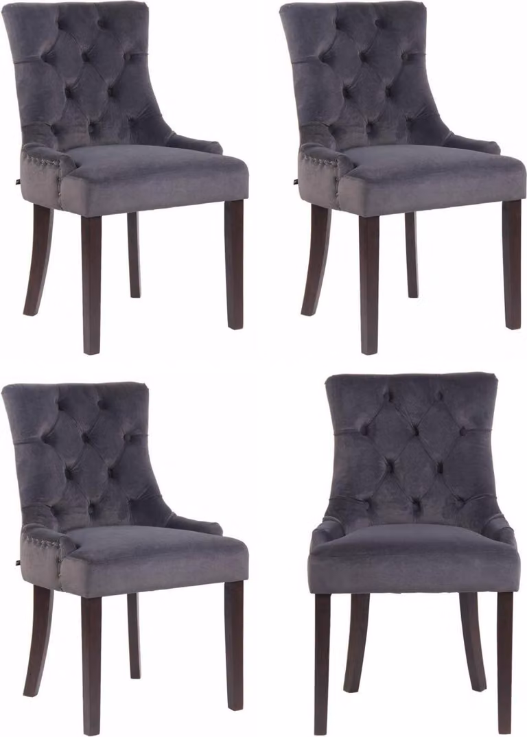 set di 4 sedie da pranzo - sedie in velluto, elevato comfort di seduta - eleganti cuciture decorative | Colore: grigio scuro. Colore della tonalità: Anticato