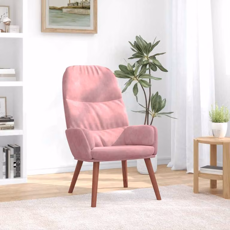 Sedia Relax vidaXL in Velluto Rosa con Braccioli e Struttura Moderna