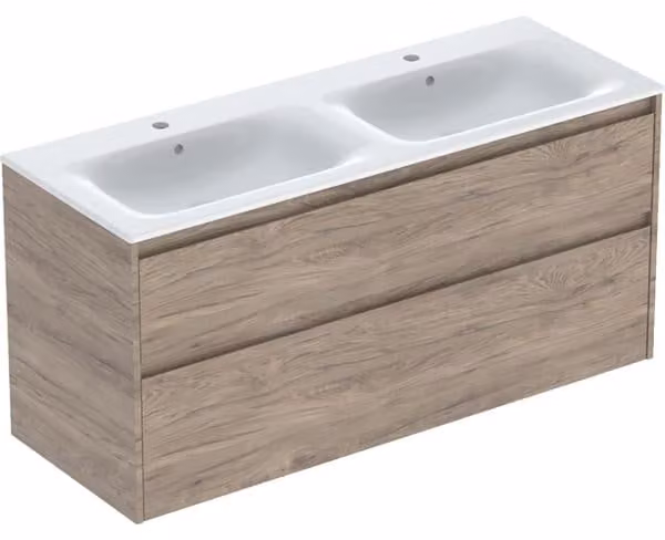 Geberit Renova Plan Ensemble lavabo double meuble bord étroit, avec meuble sous lavabo, 2 tiroirs, 130x62,1x48cm, 504.042.JR.1, 504.042.JR.1
