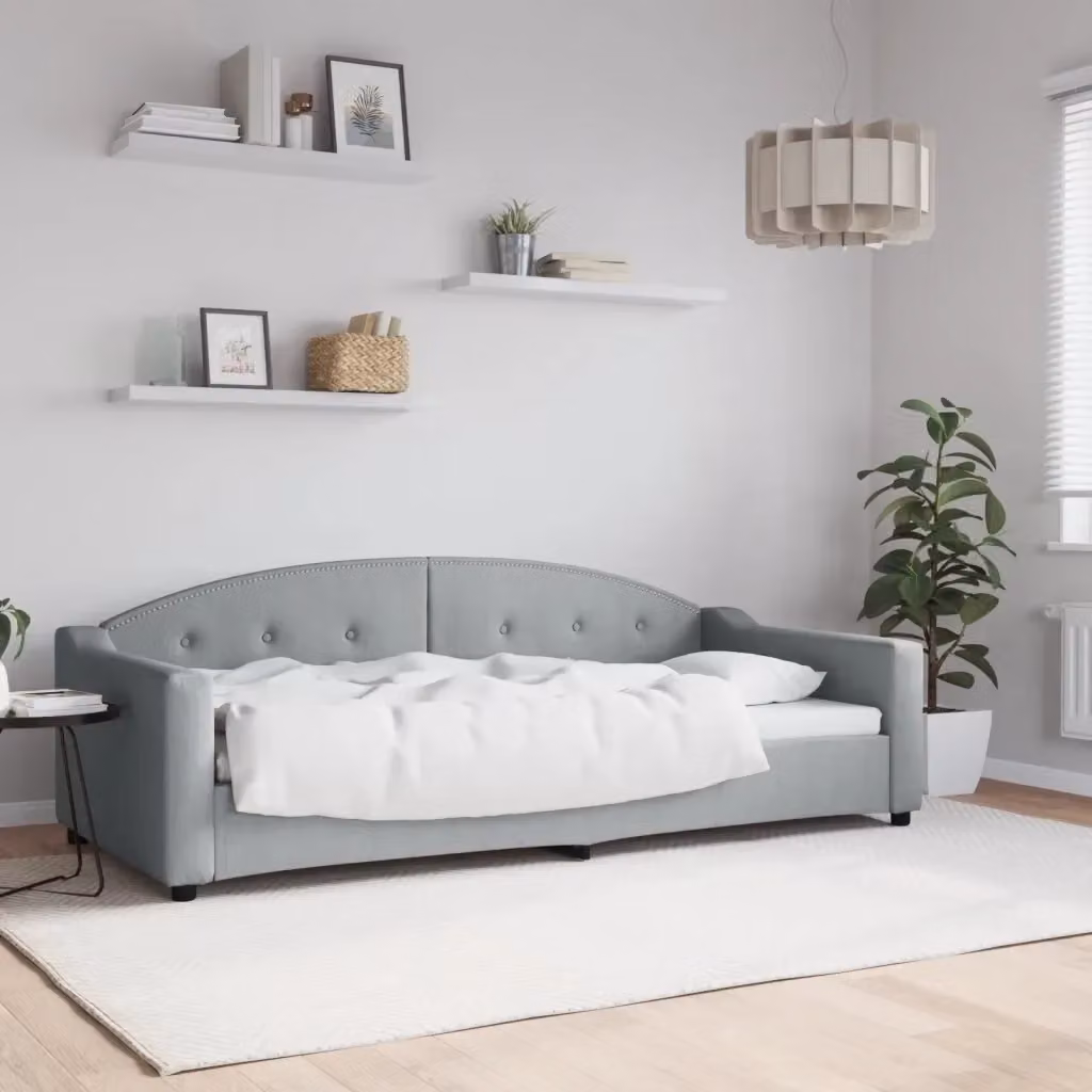 Letto singolo pieghevole moderno in tessuto grigio per adulti con struttura in legno e metallo L 90 cm x P 200 cm – 2