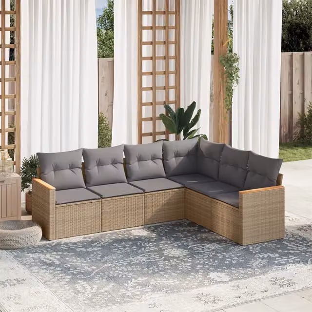 Set Divano da Giardino 6 pz con Cuscini Beige in Polyrattan 3258405