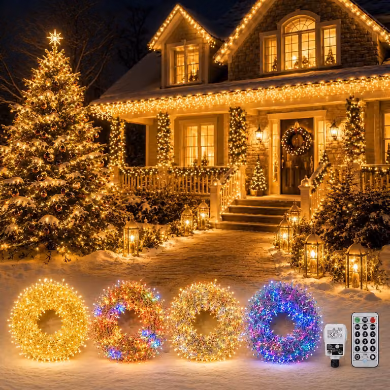Catena luminosa a LED, 100 metri, 600 LED, luce bianco caldo e colorata, con telecomando