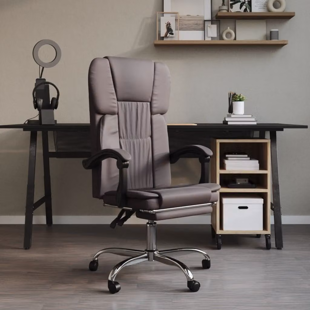 The Living Store Sedia da ufficio reclinabile in Pelle finta grigia