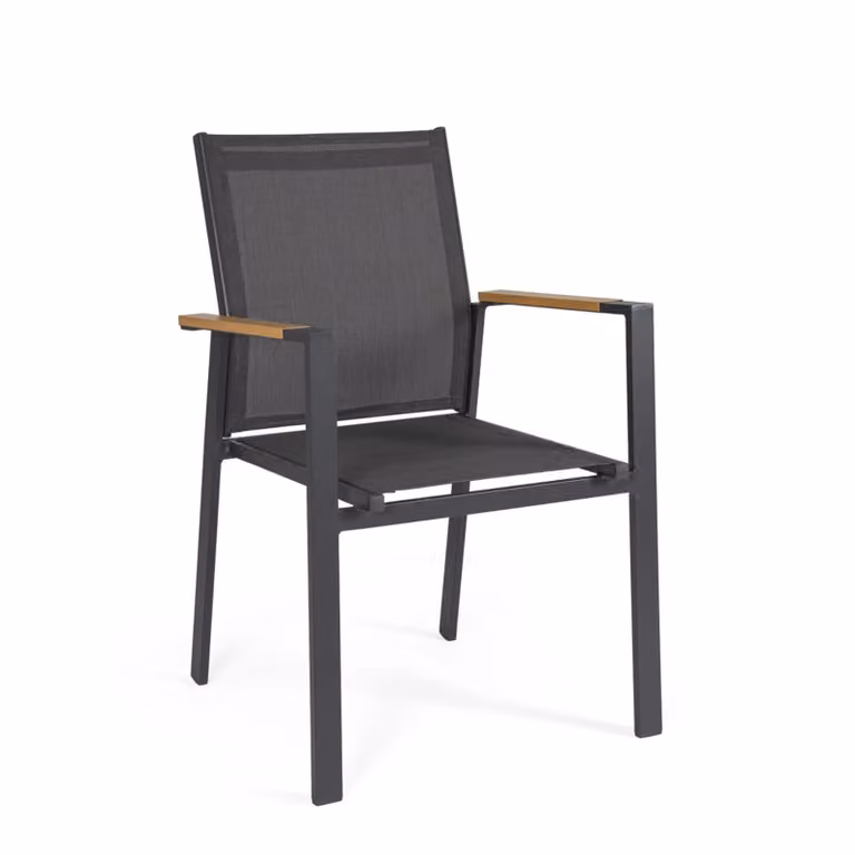 Set 4 sedie da giardino DENIA in textilene antracite con inserti effetto legno e struttura antracite
