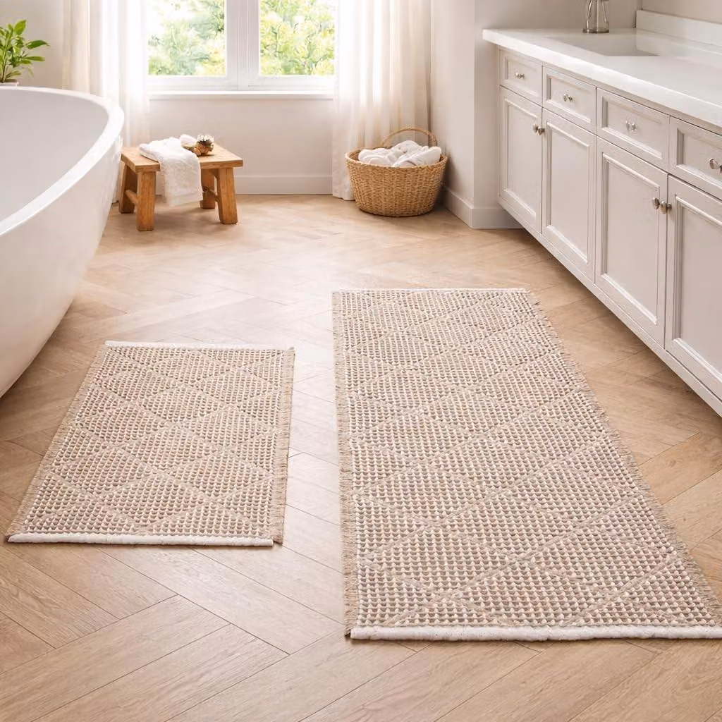 Set di 2 tappetini da bagno antiscivolo - colore marrone