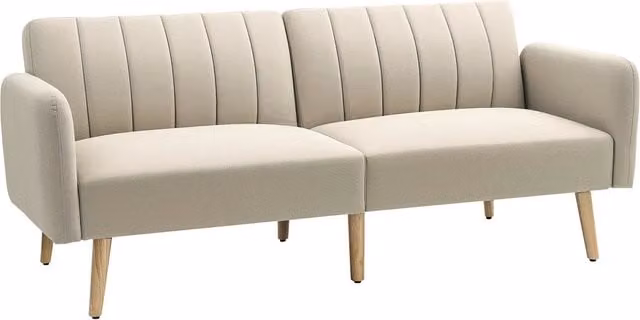 Divano letto 2 posti inclinabile ¨C Minimal ¨C Tessuto beige, piedi in legno