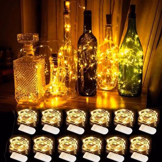 Filari di candeline con timer - 12 pezzi - 2 m - 20 LED - filo di rame - illuminazione natalizia - alimentate a batteria - impermeabili - per feste - decorazione - bianco caldo