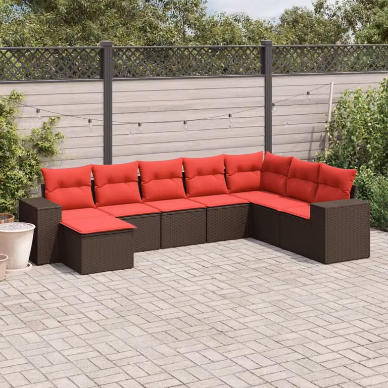 Set di divani da giardino vidaXL 8 pezzi in polyrattan marrone con cuscini imbottiti e coperture rimovibili