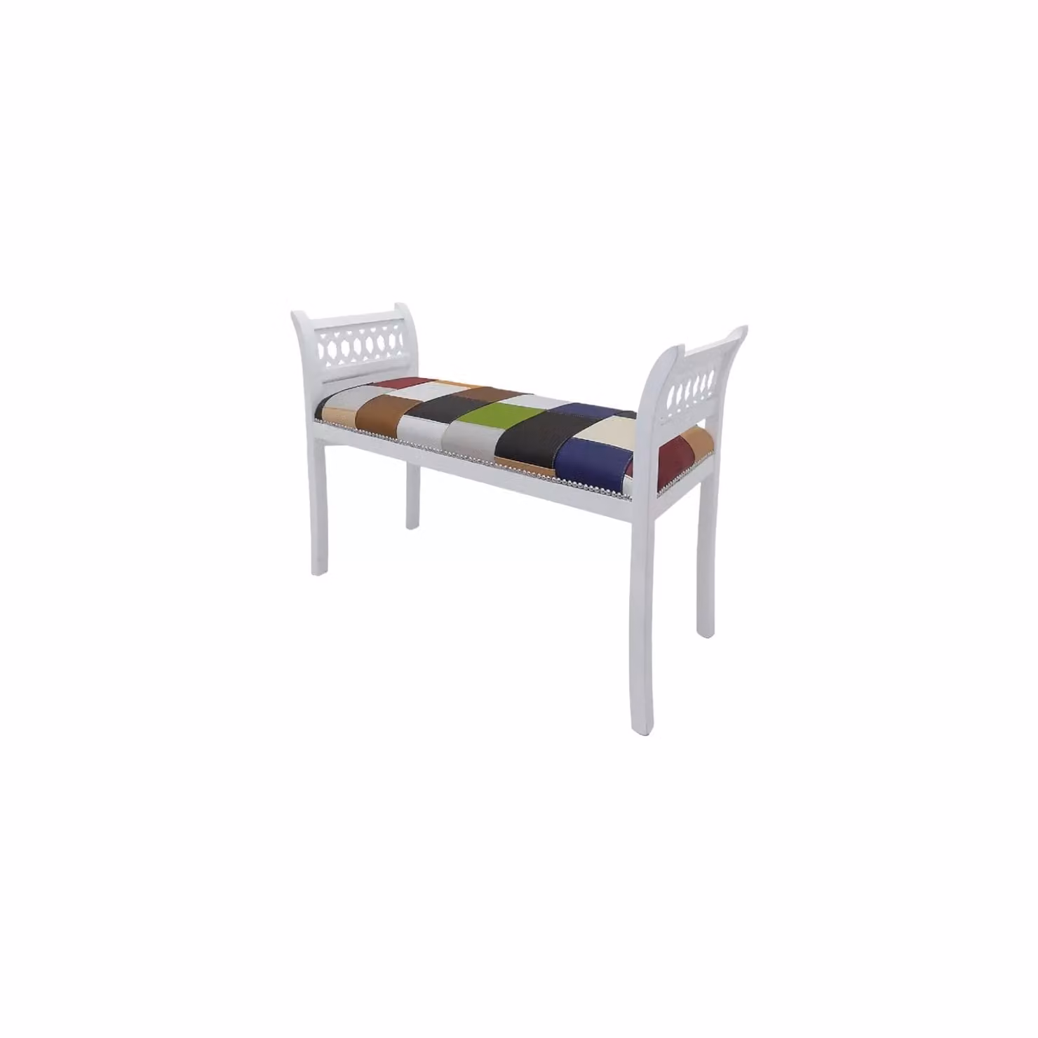 Panca parigina imbottita in tessuto e legno di faggio bianco shabby chic Mobili 2G