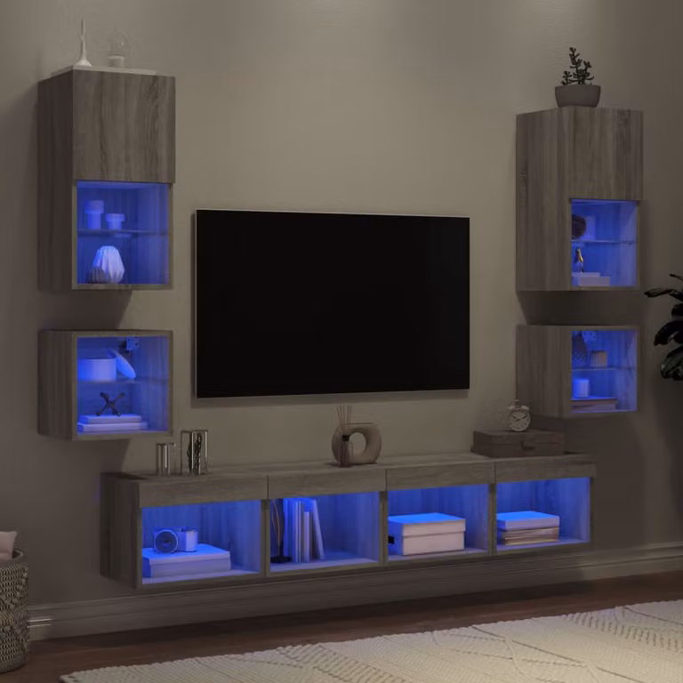 Mobile TV a muro vidaXL moderno con illuminazione LED integrata in legno MDF Grigio Sonoma