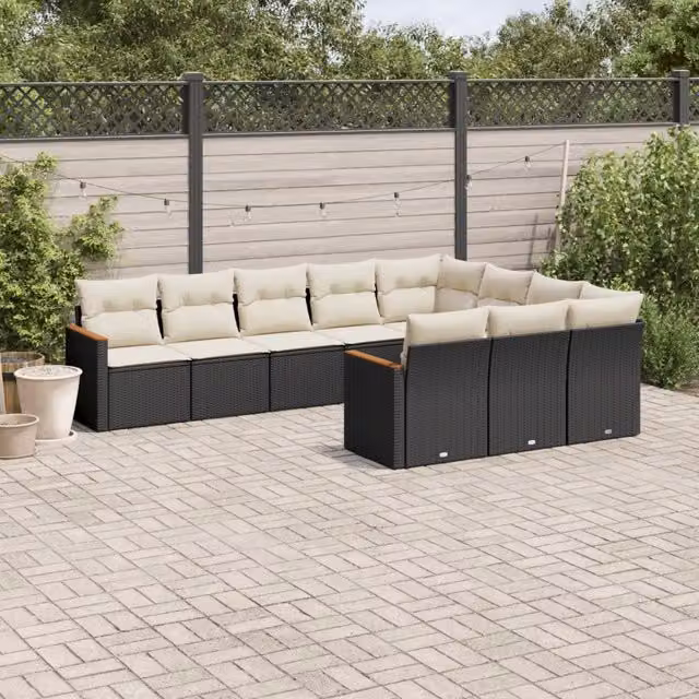 Set Divani da Giardino 10pz con Cuscini in Polyrattan Nero 3226336