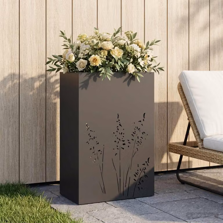 Vaso da giardino vidaXL in acciaio nero L: 50 cm, P: 30 cm, H: 75 cm