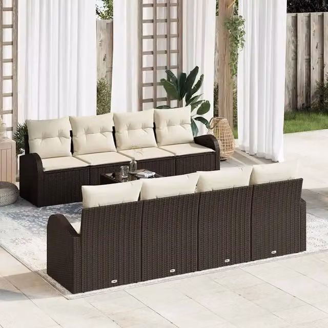 Set Divano da Giardino 9 pz Marrone polyrattan 3345968