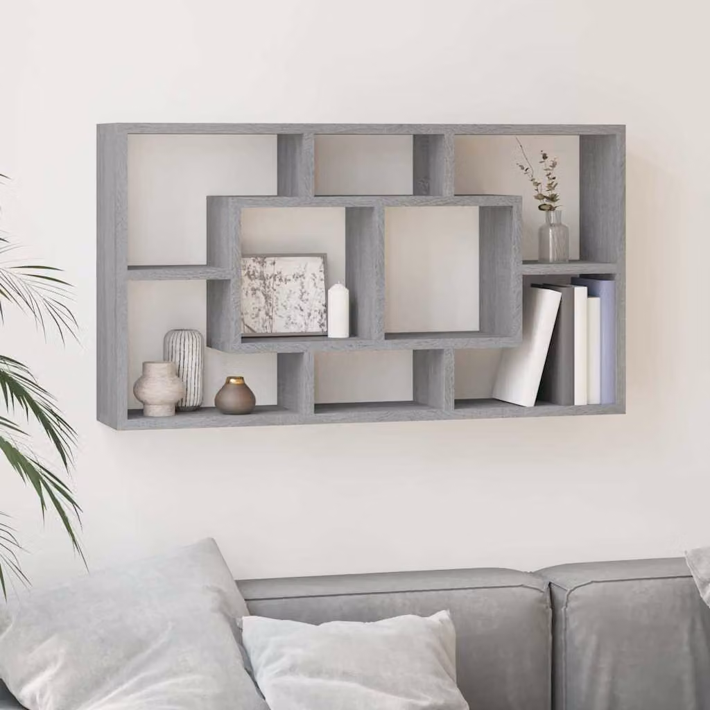vidaXL Scaffale a Muro Moderno con 8 Scomparti Grigio