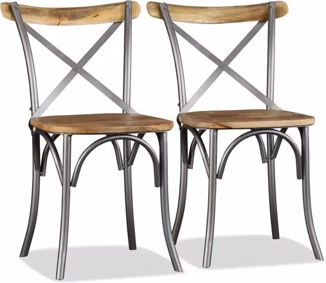 Sedie da Pranzo 4 pz Legno Massello di Mango Schienale Acciaio 274882