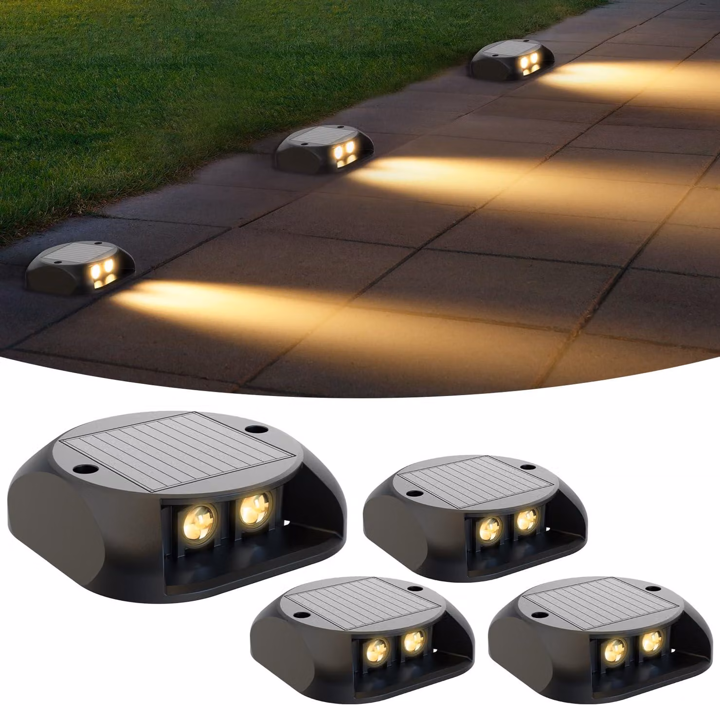 Set di 4 luci solari a gradino, luce bianco caldo, grado di protezione IP65, capacità di carico di 3 tonnellate