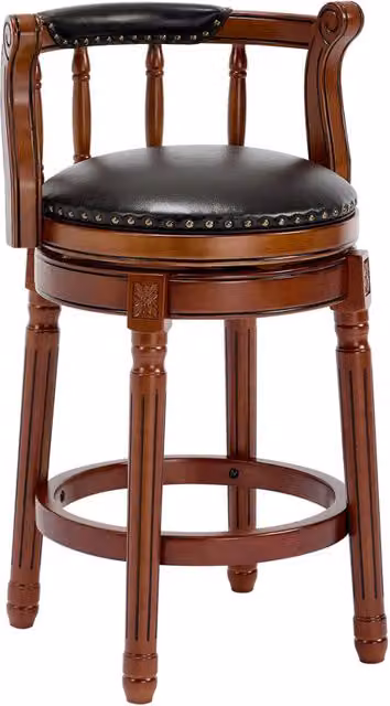 Sgabello da bar girevole 55 x 52 x 86 cm in pelle nera e legno con schienale