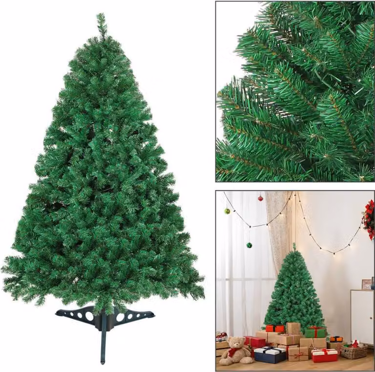 Albero di Natale artificiale Ikodm, abete con 220 punte in PVC, supporto e sistema a pieghevole, colore verde, altezza 120 cm