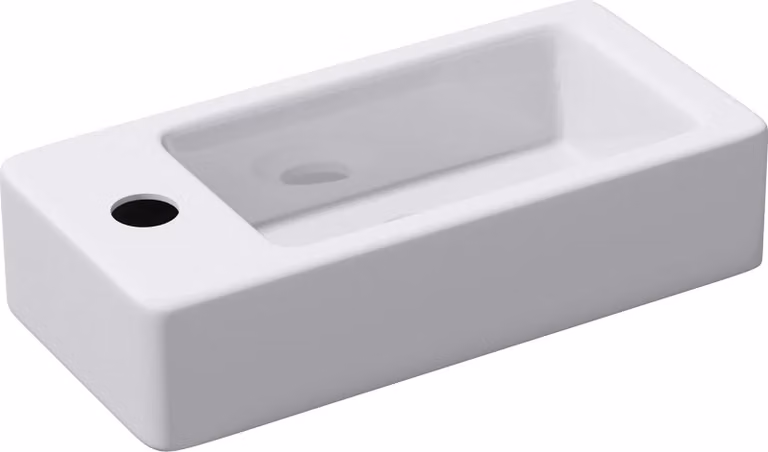 doporro Lavabo Piccolo da Parete in Vetroceramica Bianco Lucido 37,5x18x8,8 cm, Lavandino Rettangolare Sospeso Monoforo Compatto per Bagno o WC šC Brš¹ssel3053R