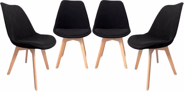 Set 4 sedie scandinave in legno di faggio e velluto a coste , nero