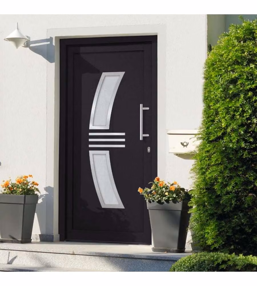 Porta di Ingresso Moderna vidaXL in Alluminio e Acciaio, Colore Antracite e Bianco, L: 98 cm, H: 208 cm – 1
