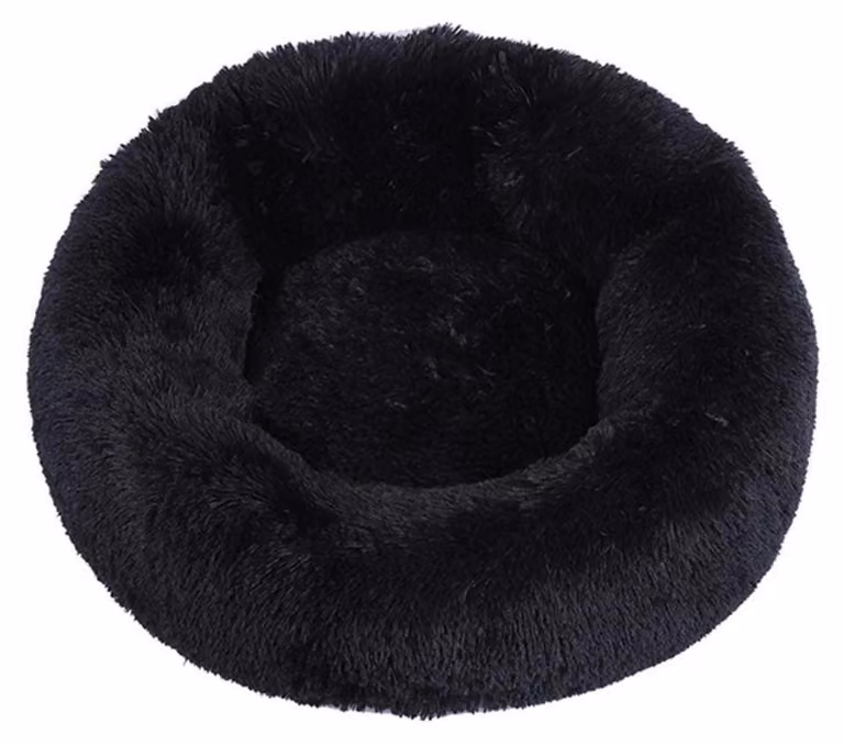 Cuccia per cani, cuccia per gatti, morbida, rotonda, in peluche, 60 cm, nera