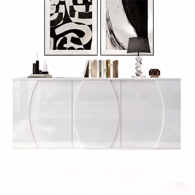 Credenza e madia con LED, 3 ante e ripiani regolabili, per soggiorno, in truciolare bianco, 150 × 40 × 70 cm