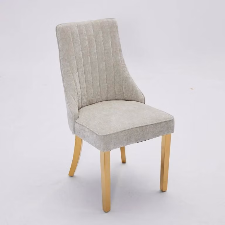 Sedie da pranzo in velluto - Set di 2 sedie da pranzo - Design a coste - Gambe in acciaio inossidabile dorato - Colore beige