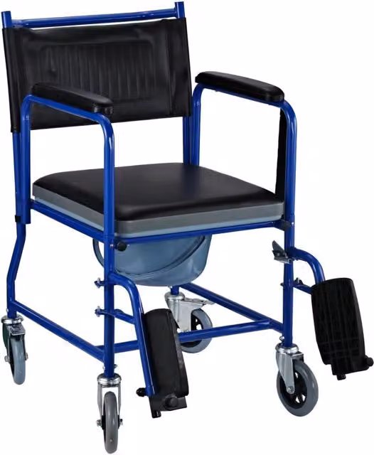 Sedia a rotelle da bagno Benzoni con braccioli e vaso rimovibile in metallo nero e blu H: 85 cm, L: 53 cm, P: 83 cm – 1