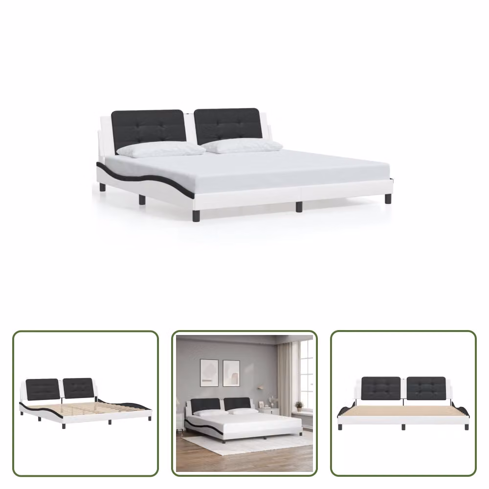The Living Store Struttura letto con testiera bianca e nera 200x200 cm in ecopelle