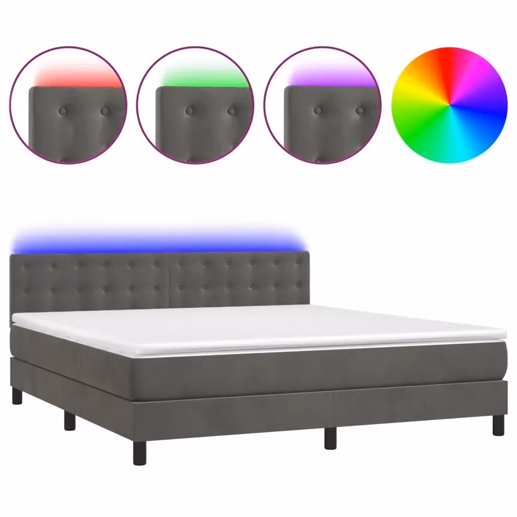 Letto Ibrido con Materasso vidaXL in Velluto Grigio con Illuminazione LED e Porte USB L/P/H: 160 x 200 x 88 cm – 2